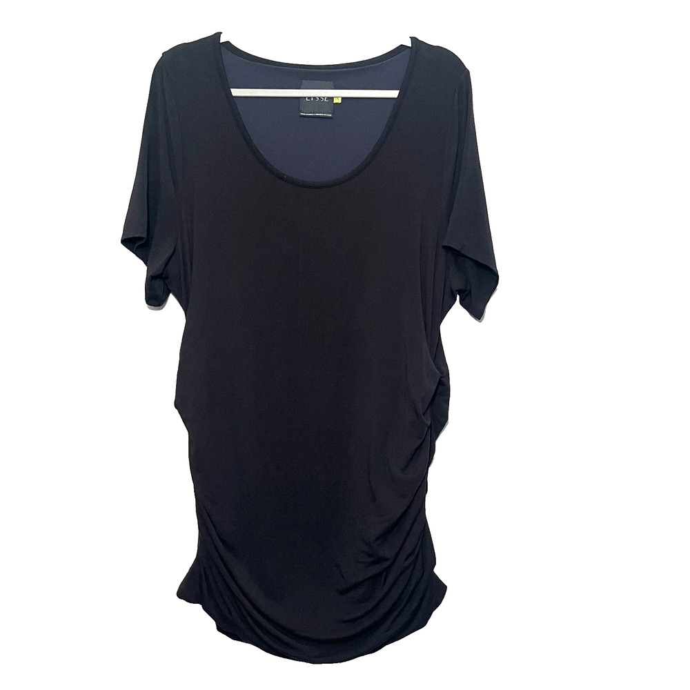 Lysse Women Black Stretch Comfort Draped Tunic Blouse Plus 1X Minimalist Relaxed